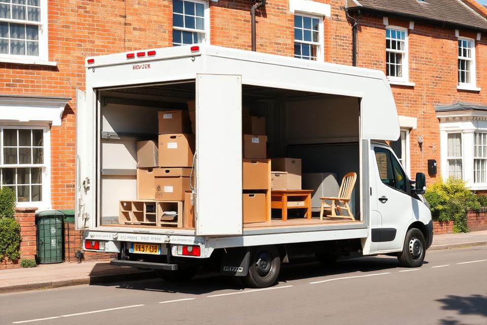 Branded removal van parked outside a UK home